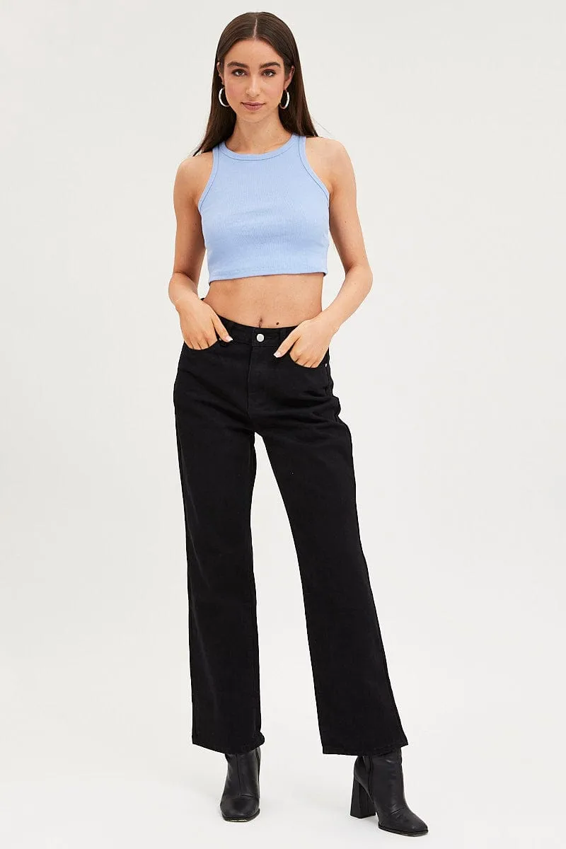 PreShrunk Cotton Blue Tank Top Sleeveless Crew Neck