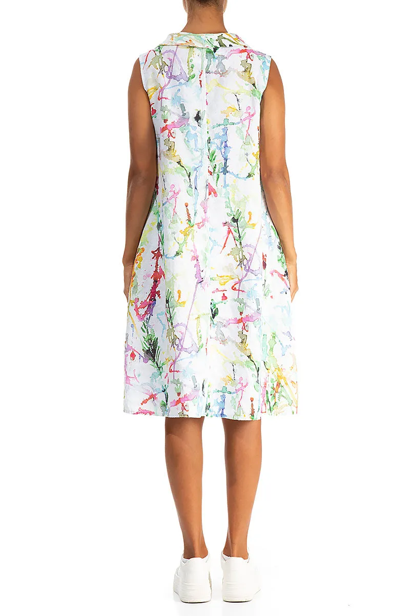 Ocean Air Cowl Neck Colour Splash Linen Midi Dress