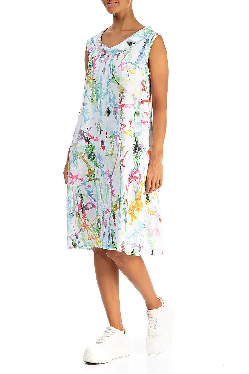 Cowl Neck Colour Splash Linen Midi Dress River Flow