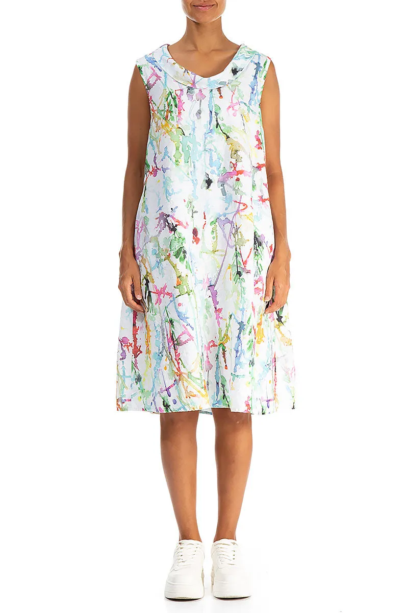 Cowl Neck Colour Splash Linen Midi Dress Quick Core