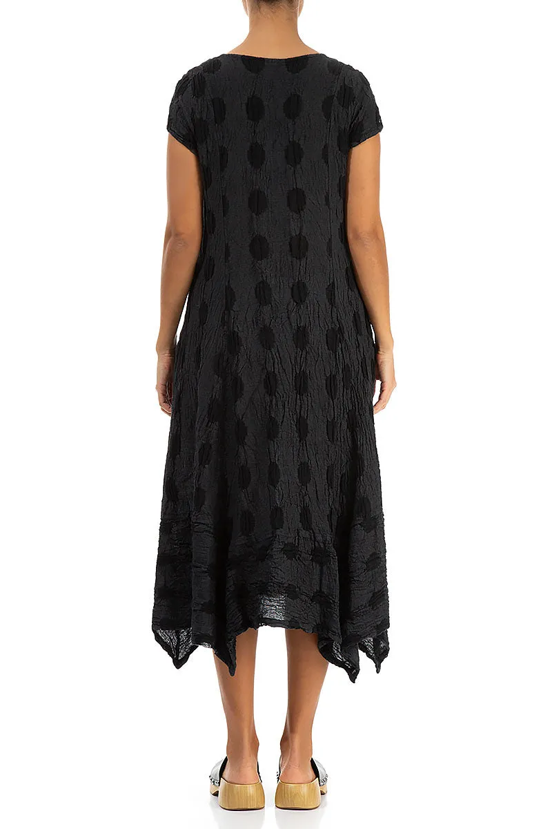 Flared Textured Bubbles Graphite Linen Dress All-Season Wear