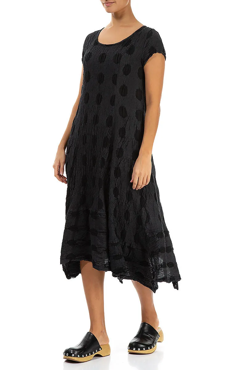 Flared Textured Bubbles Graphite Linen Dress EcoFriendly Material Winter Protection