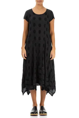 Love Energy Classic Glow Flared Textured Bubbles Graphite Linen Dress