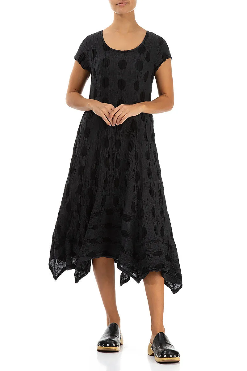 Flared Textured Bubbles Graphite Linen Dress Winter Protection