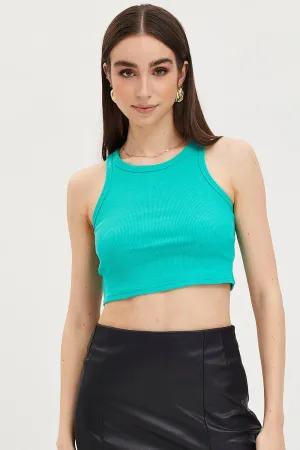 Athleisure Cool Green Tank Top Sleeveless Crew Neck