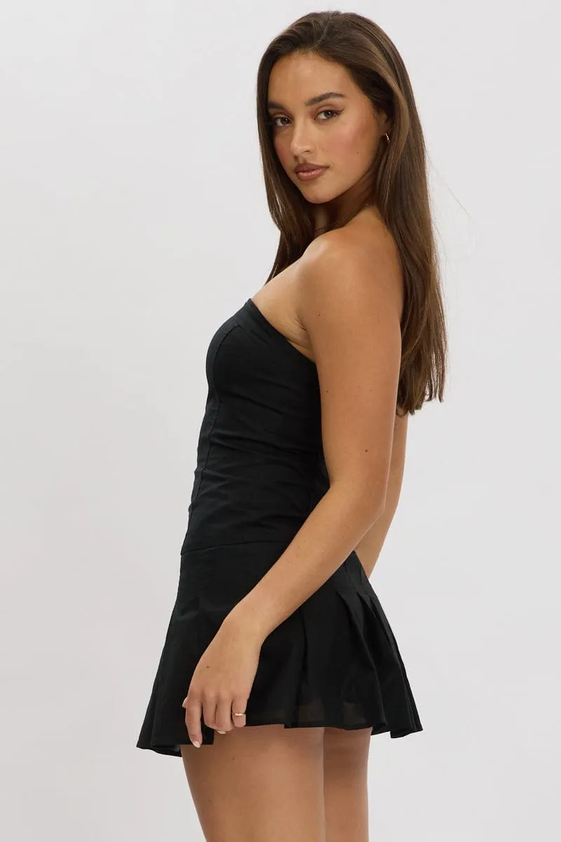 Black Strapless Mini Dress High Thread Count Cotton Fun Pop