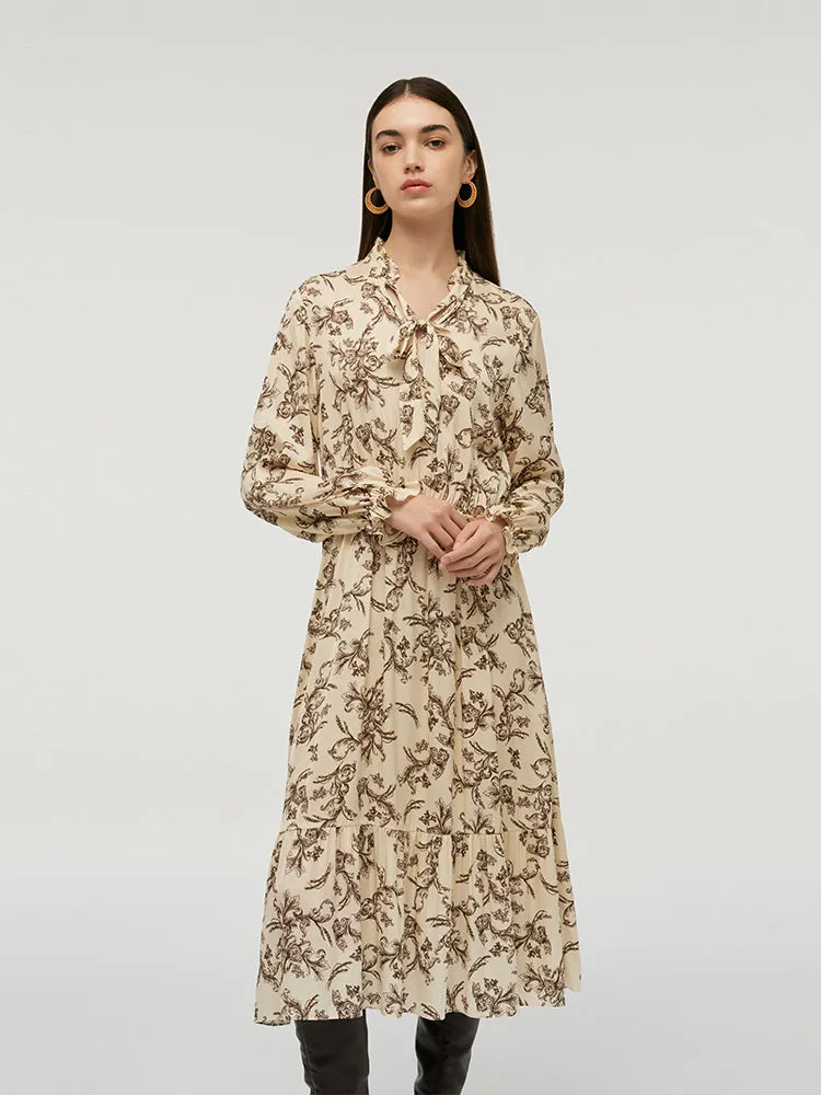 Daily Comfort Classy Attire 19 Momme Mulberry Silk Floral Print Women Midi Dress