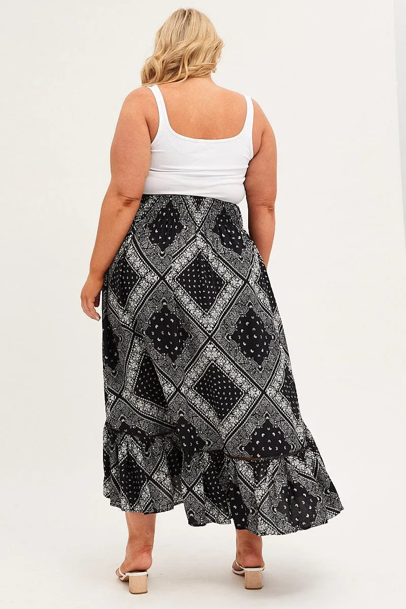 Black Boho Midi Skirt High Waist Tiered personalized option