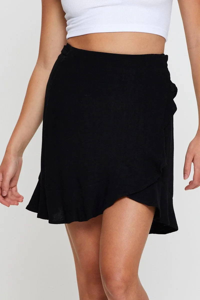 Black Wrap Skirt Mini High Rise Stretch Fabric Soft Aesthetic