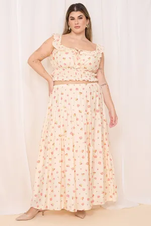 Pink Floral Tiered Maxi Skirt Handmade Item