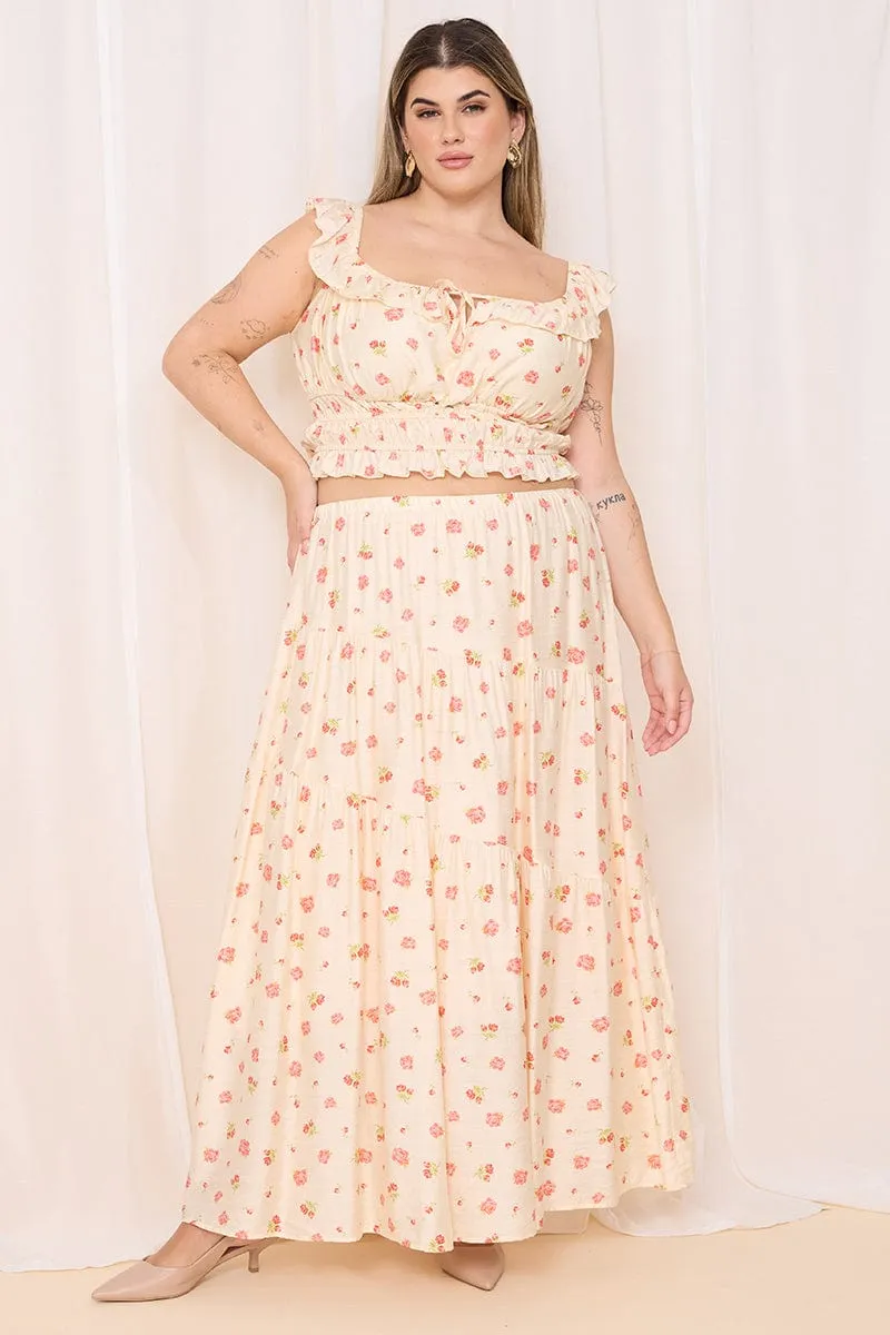 Pink Floral Tiered Maxi Skirt Handmade Item