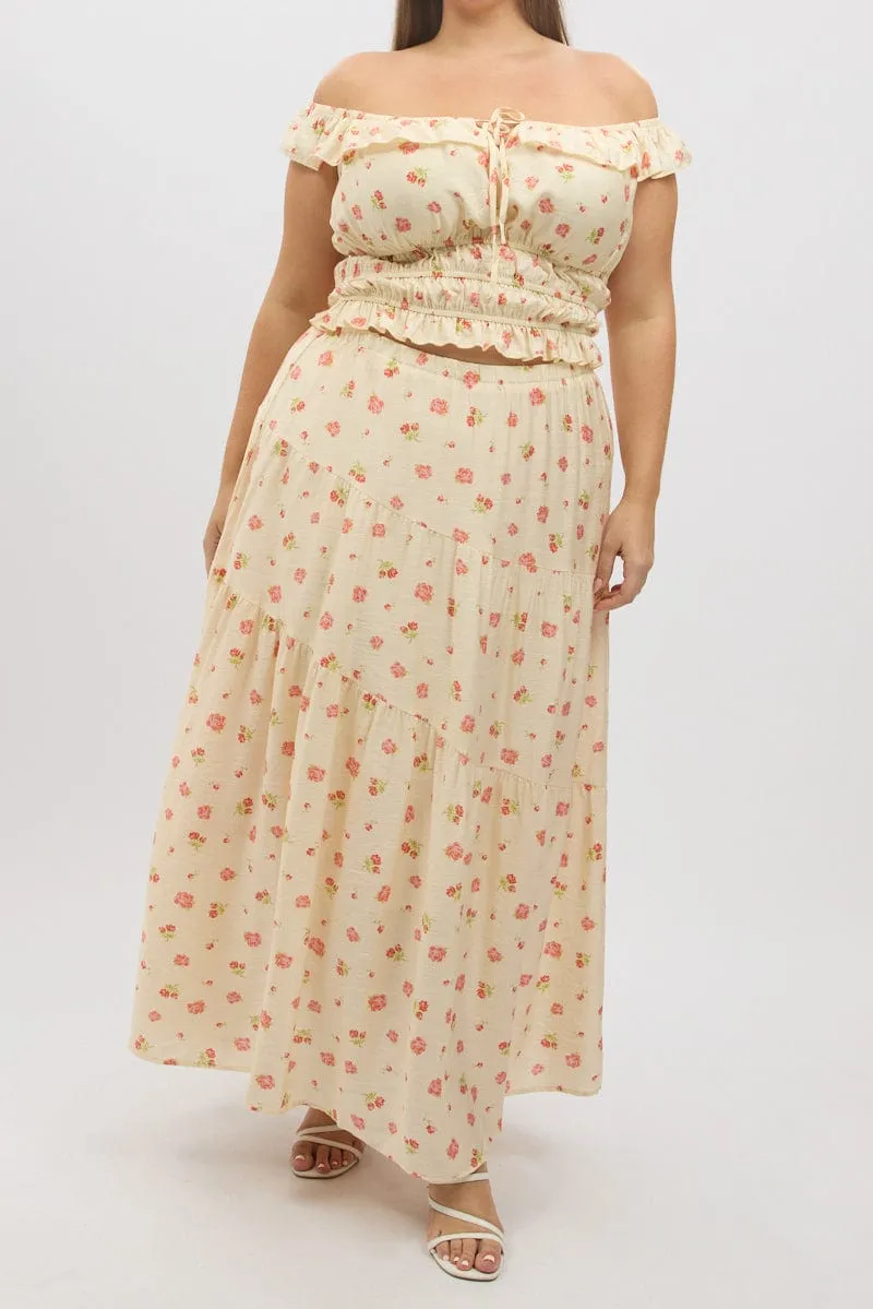 Pink Floral Tiered Maxi Skirt Bold Finish Laidback Feel