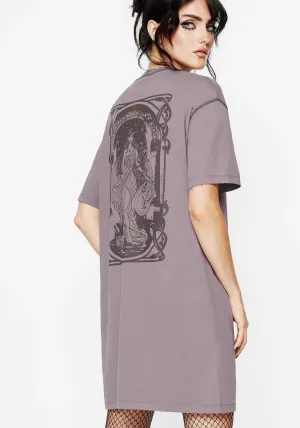 Flirty off-the-shoulder mini Saria Cotton Goddess Printed Jersey Tee Dress