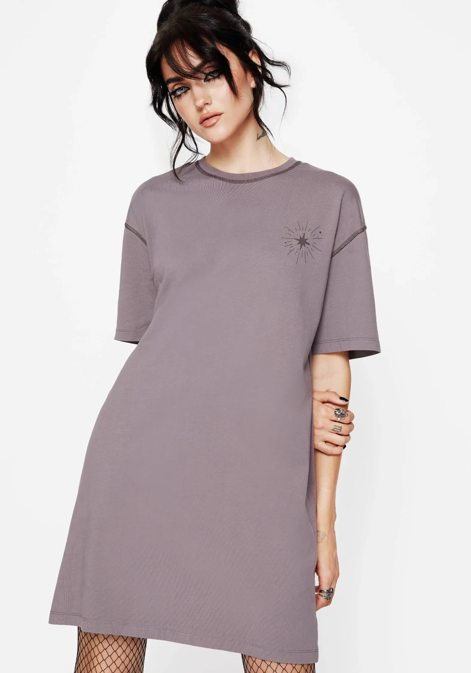 Saria Cotton Goddess Printed Jersey Tee Dress Scene Flash Party Snap