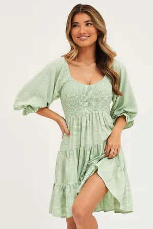 Check Mini Dress Short Sleeve Shine Hot Scene Mode