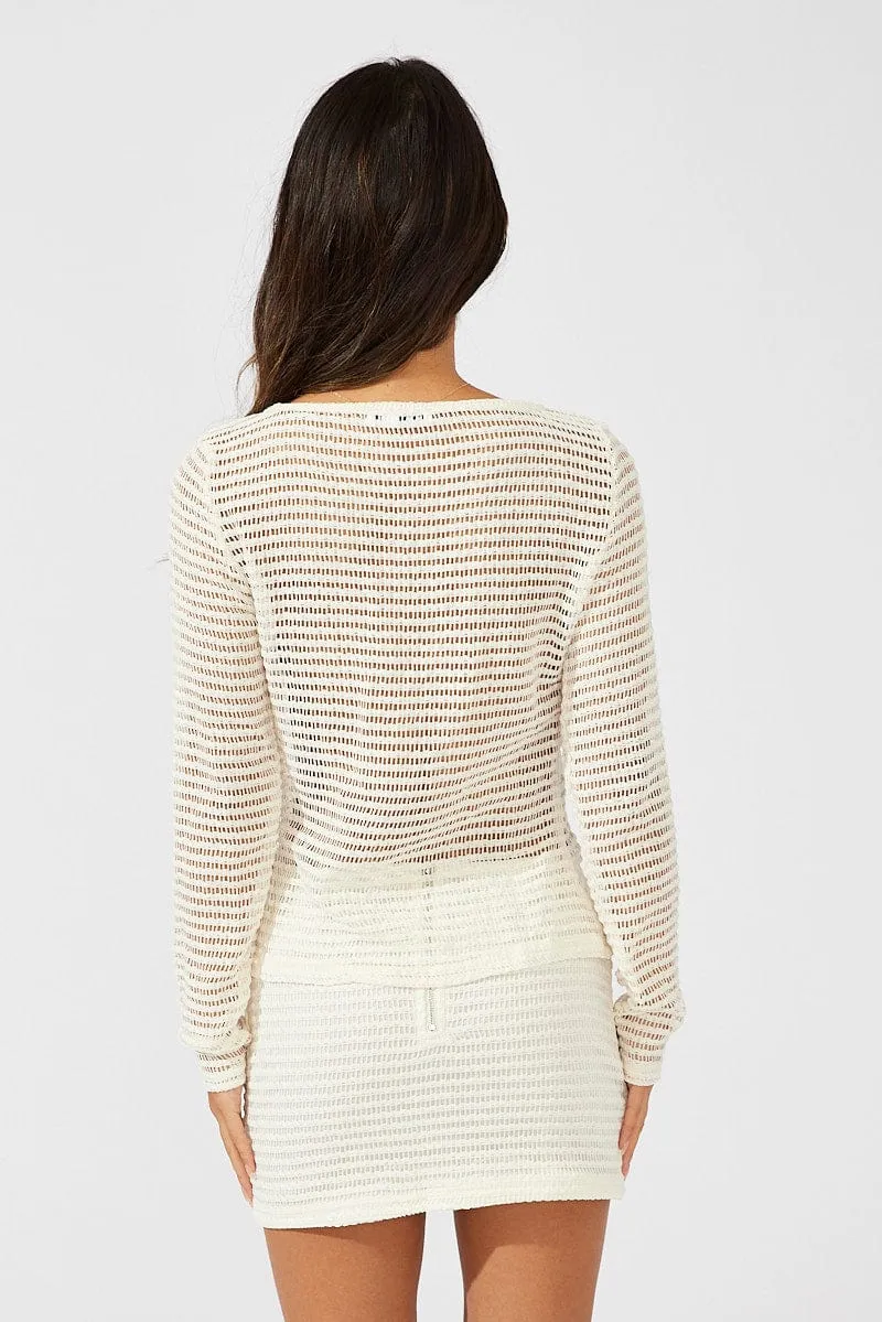 Beige Mini Skirt Textured Fabric Cotton Rich Pleated design