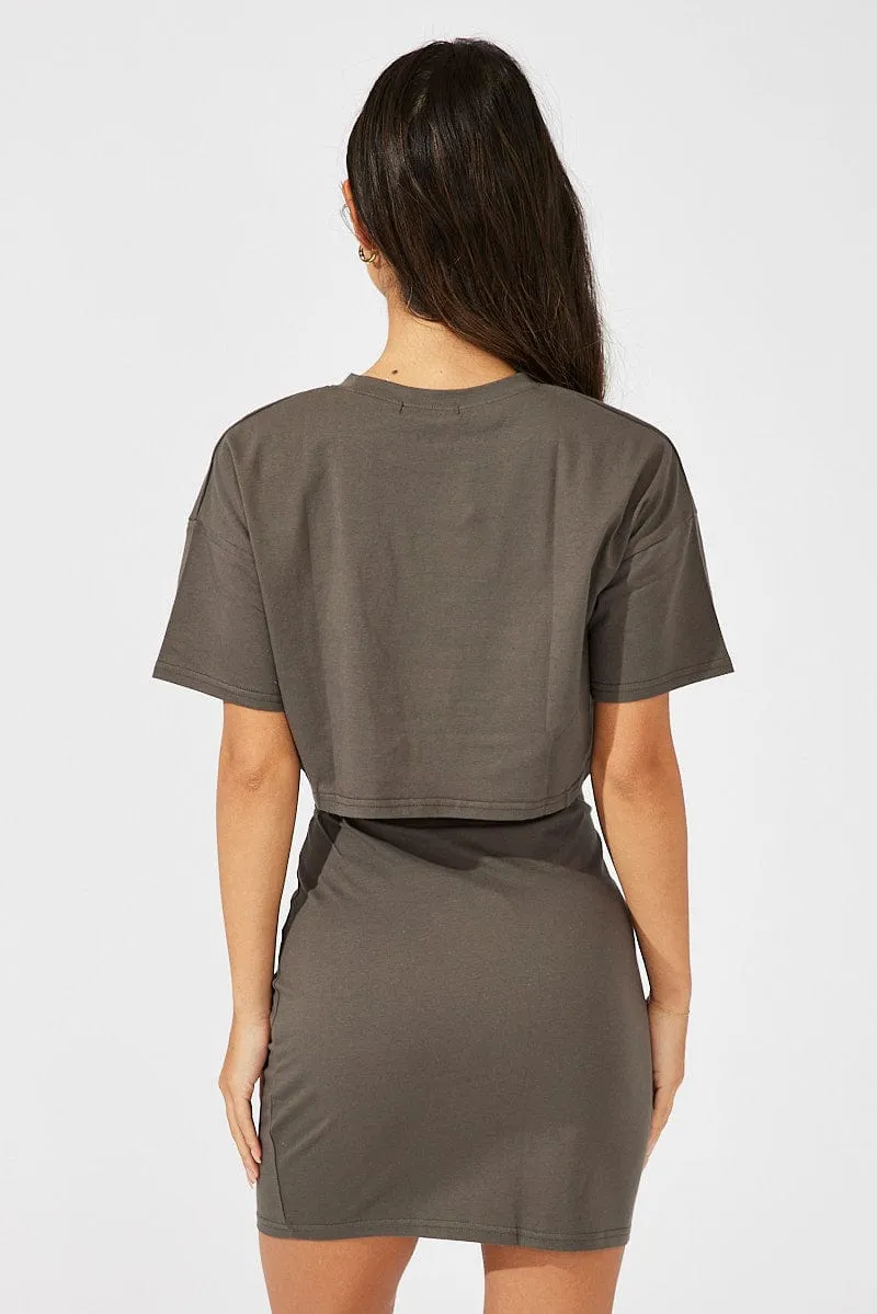 Relax Outfit Grey Graphic Skirt Motor Bike Mini Tube Skirt