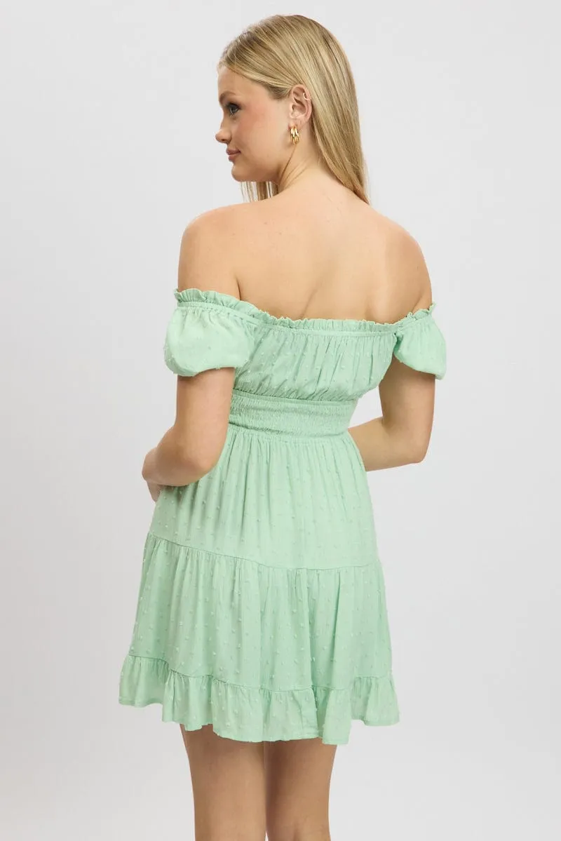 Green Fit And Flare Dress Puff Sleeve Mini Athletic Hoodie