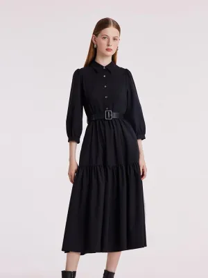 All Day Elegance Machine Washable Silk And Woolen Collared Dress