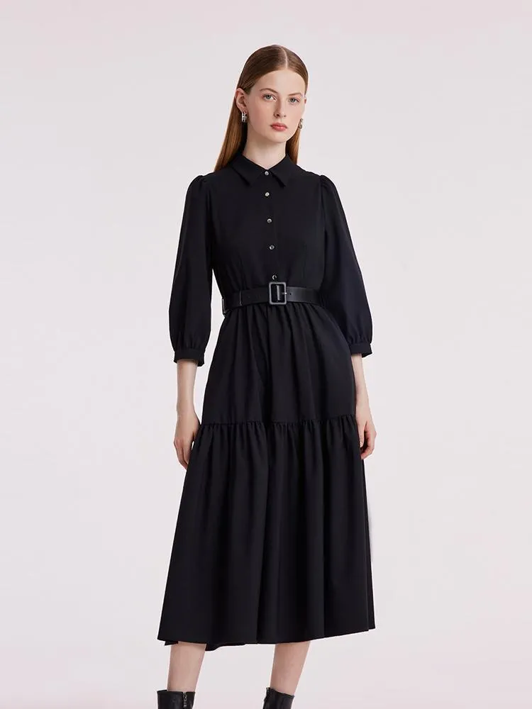 Elegant semi-formal gown Machine Washable Silk And Woolen Collared Dress