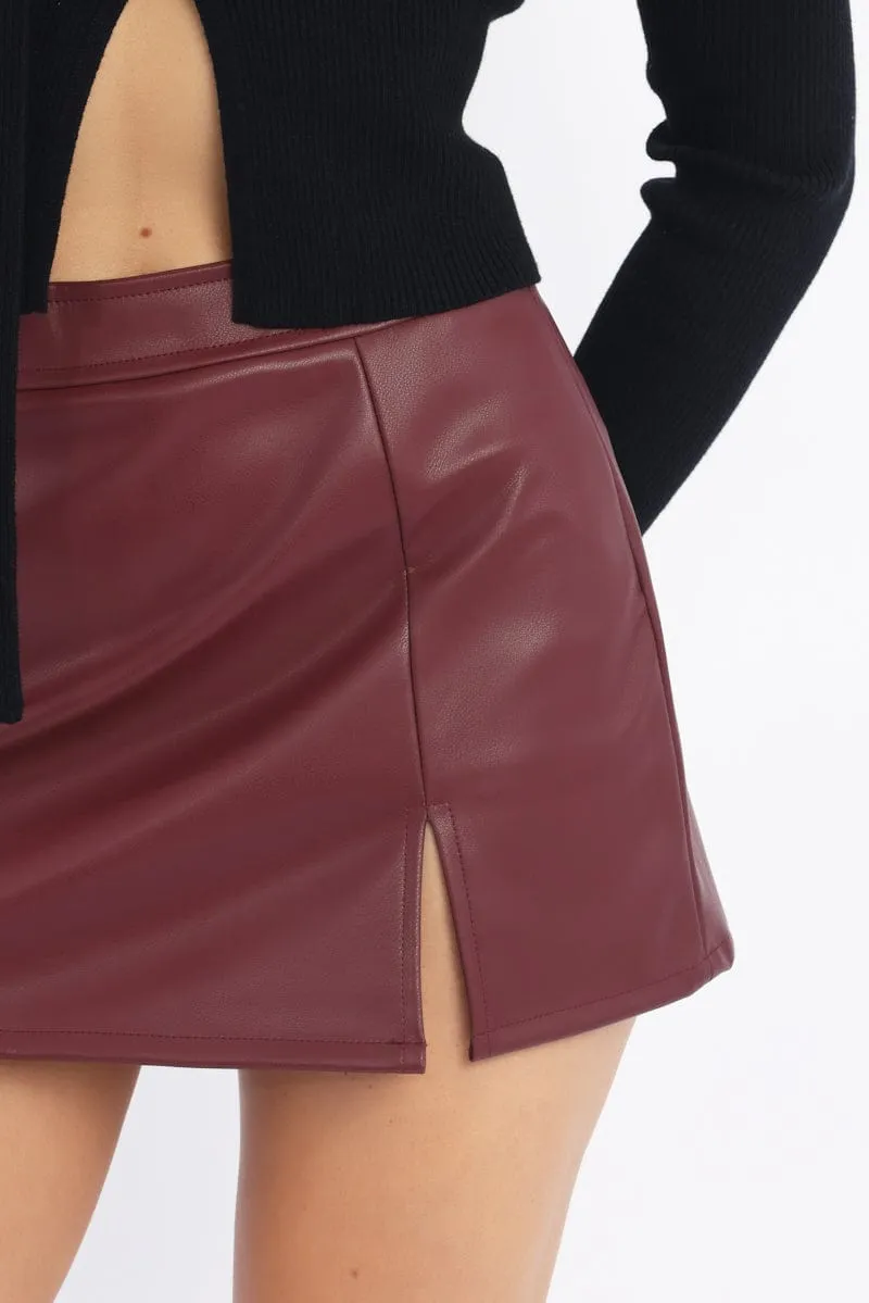 Crisp Look Neutral palette Red PU Skort Skirt Mid Rise Mini Slight Stretch
