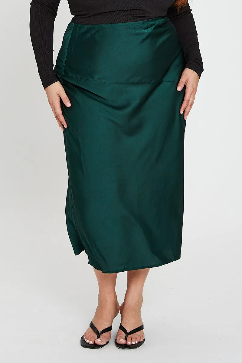 Green Midi Skirt Delicate Texture