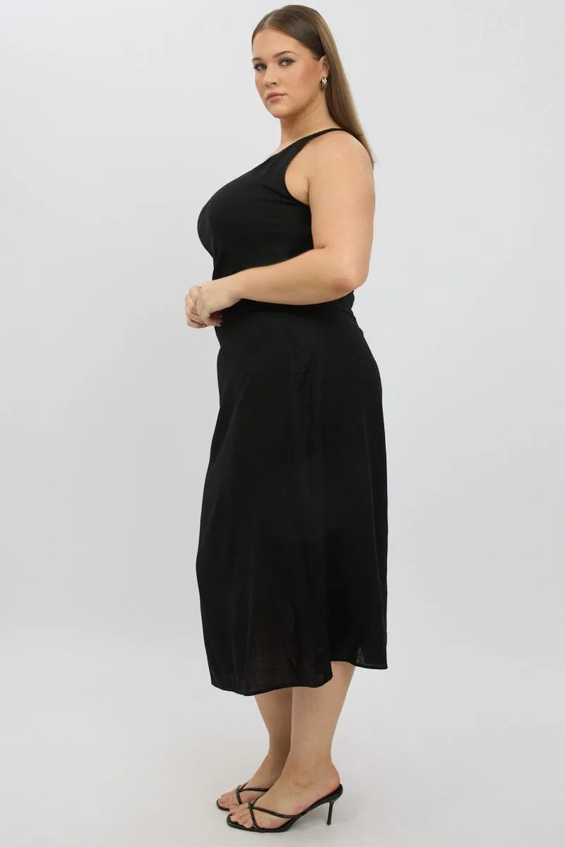 Black Midi Dress One Shoulder Side Cut Out Desk To Dinner