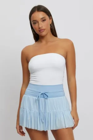 Blue Flare Skort Skirt High Rise Mini Mesh Tiered Layered Hem