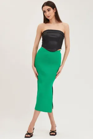 Green Knit Skirt Midi Side Split Travel Friendly