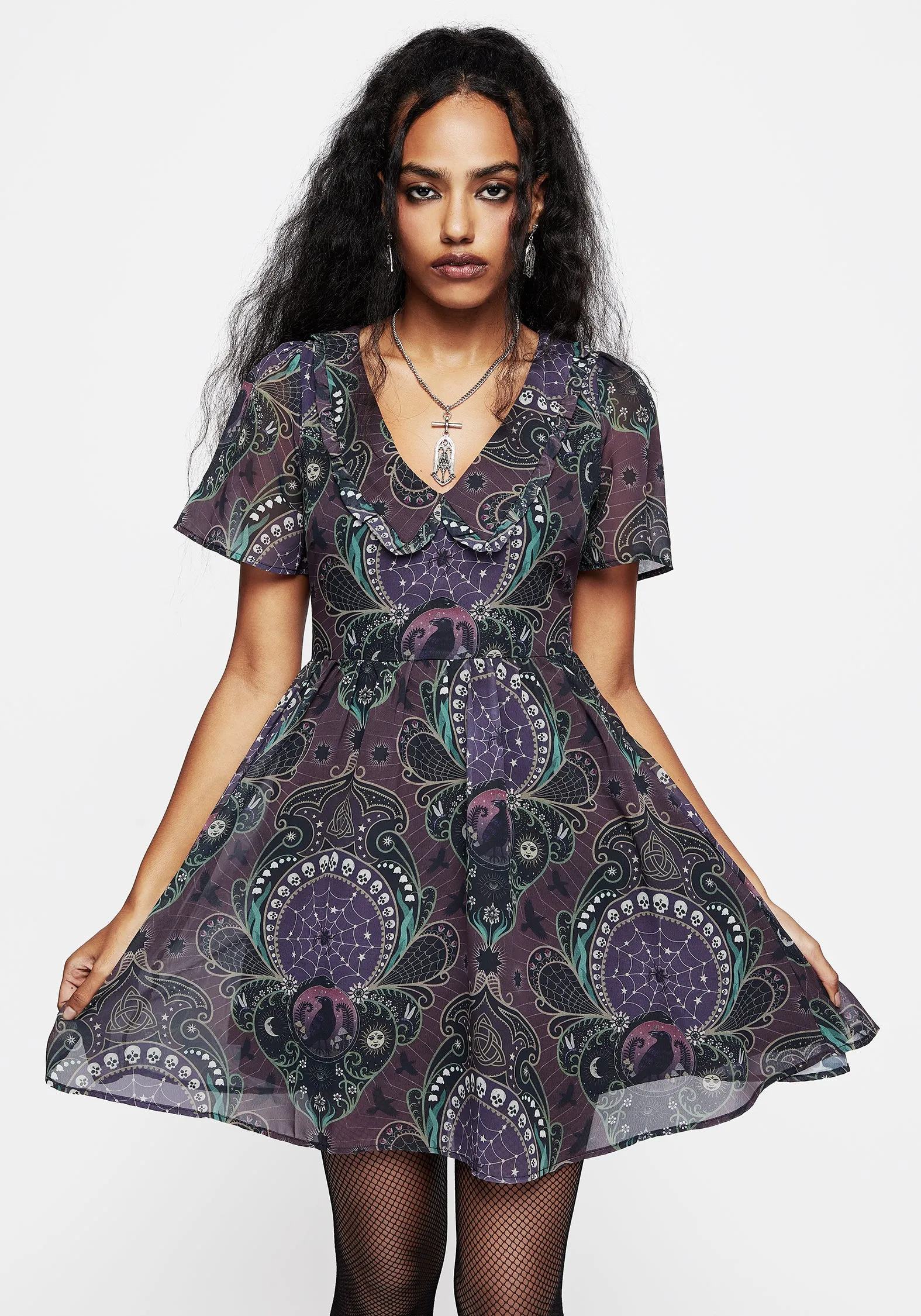 Clarette Chiffon Frill Collar Mini Shirt Dress Urban Soft