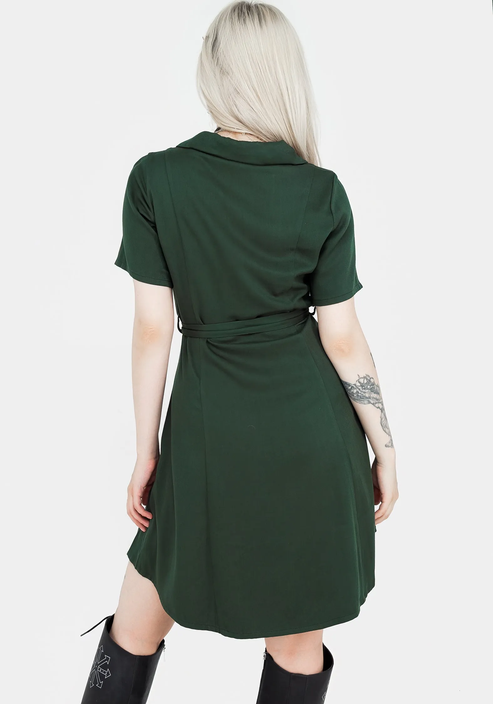 Convertible Straps Structured Collar Fable Button Up Mini Shirt Dress