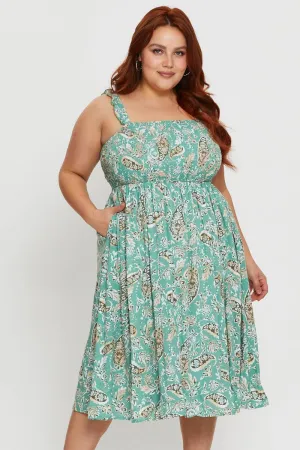Floral Print Midi Dress Square Neck Sleeveless Fashionable Piece