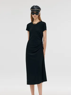 A-line midi dress Sunrise Feel Round Neck Drawstring Waist Women Midi Dress