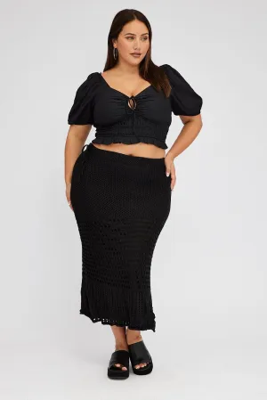 Durable Hem Mood Outfitboard Black Crochet Long Skirt