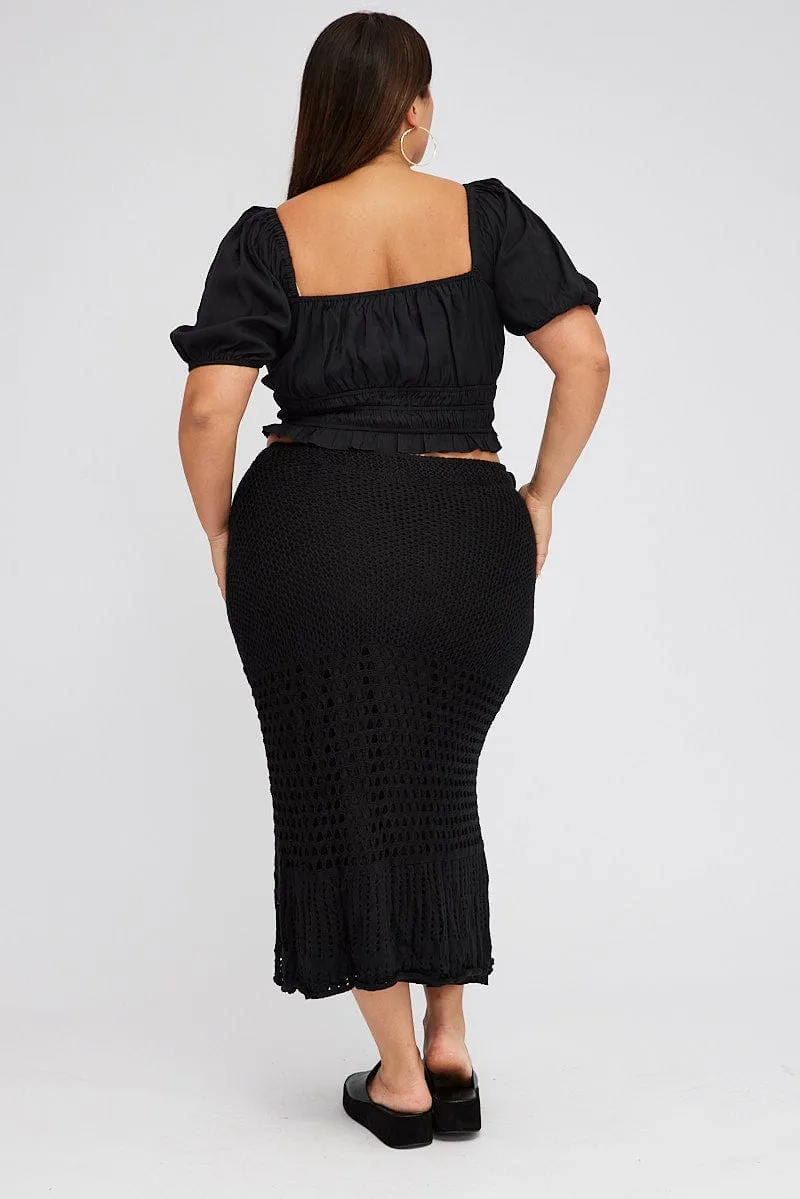 Easy Combo Black Crochet Long Skirt