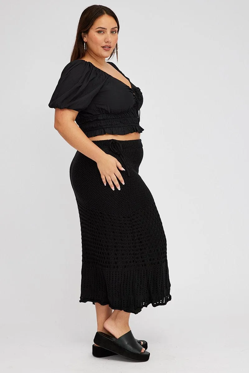 Water Resistant Black Crochet Long Skirt