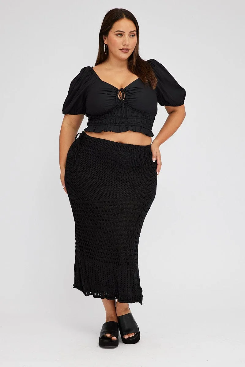 Durable Hem Mood Outfitboard Black Crochet Long Skirt