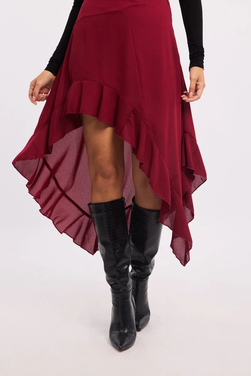 Stylist Pick Outfit Moodboard Red Frill Skirt High Waisted High Low Midi