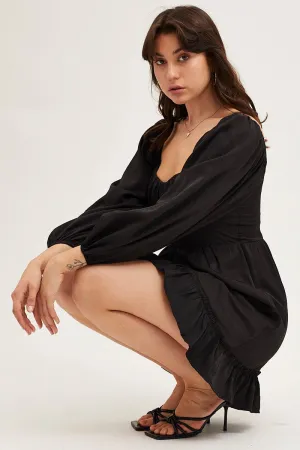 Bold Wear Black Long Sleeve A-Line Mini Dress