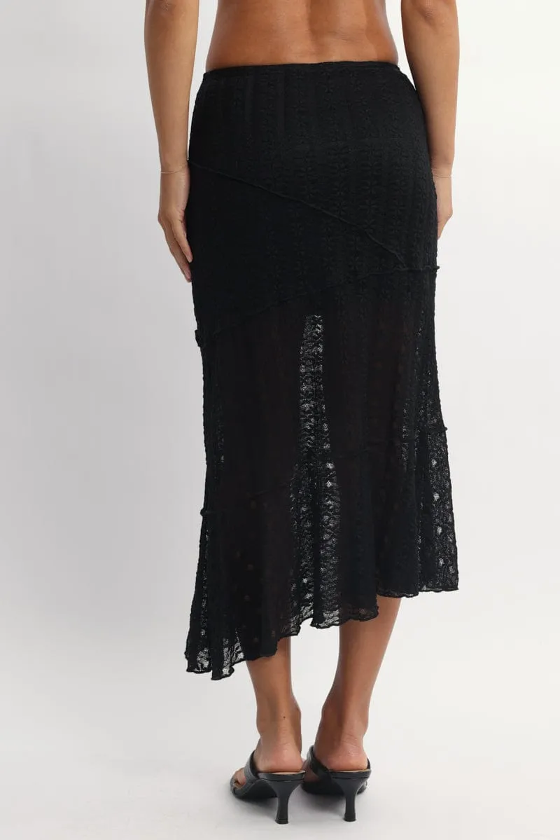 Gentle Vibe Luxury Trim Black Lace Midi Skirt