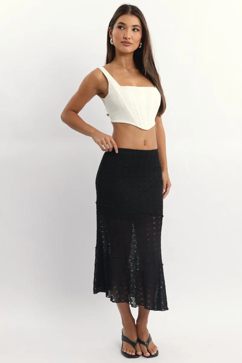 Black Lace Midi Skirt Non see through anti static