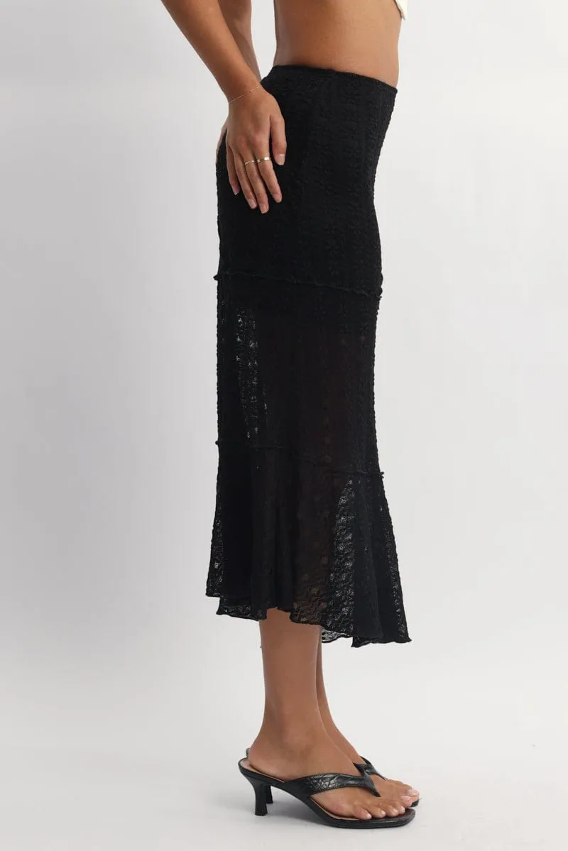 Lightweight Black Lace Midi Skirt