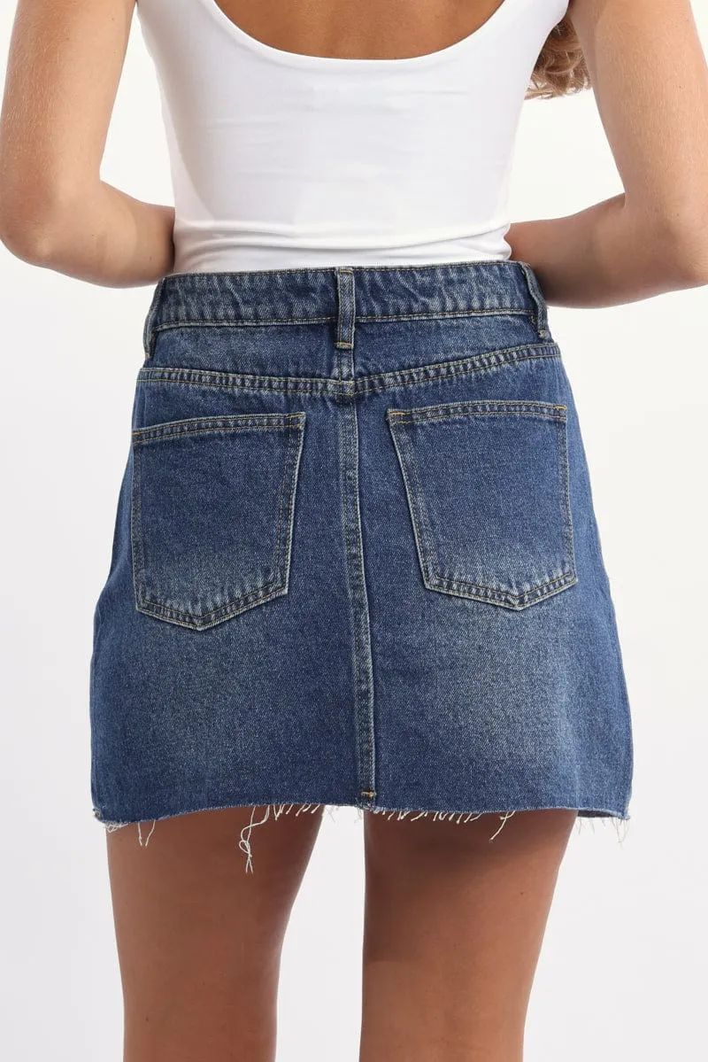 Denim Mini Skirt Mid Rise Relaxed Fit Weekend Style elastic waistband
