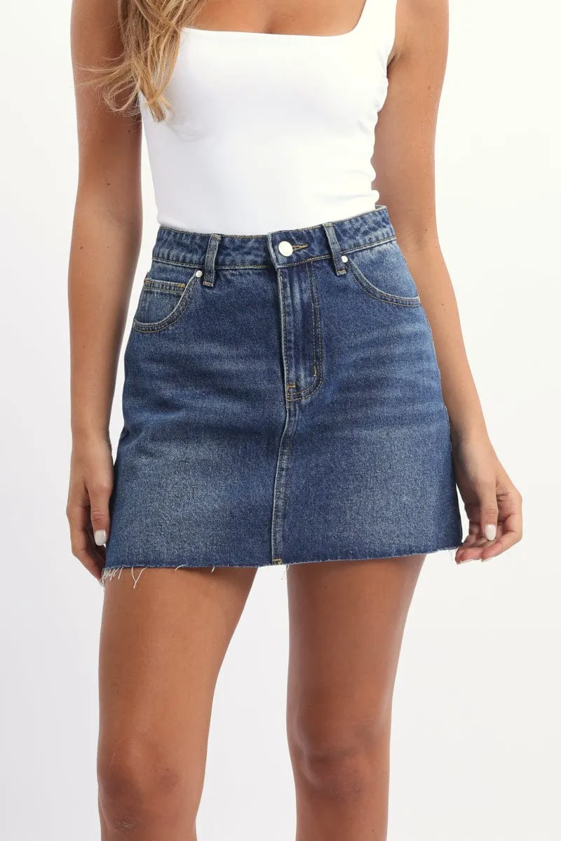 Denim Mini Skirt Mid Rise Relaxed Fit light feel