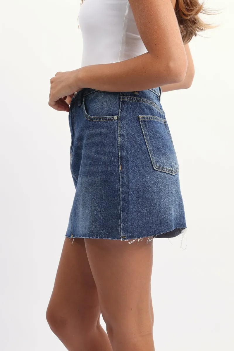 Comfy Look Fresh Style Denim Mini Skirt Mid Rise Relaxed Fit