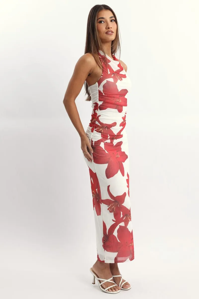 White Floral Bodycon Dress Halter Neck Elegant Top QuickReleaseFastenings