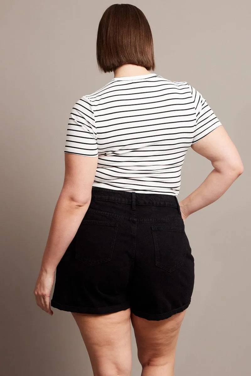 TaglessDesign White Stripe Bodysuit Short Sleeve Crew Neck Supersoft