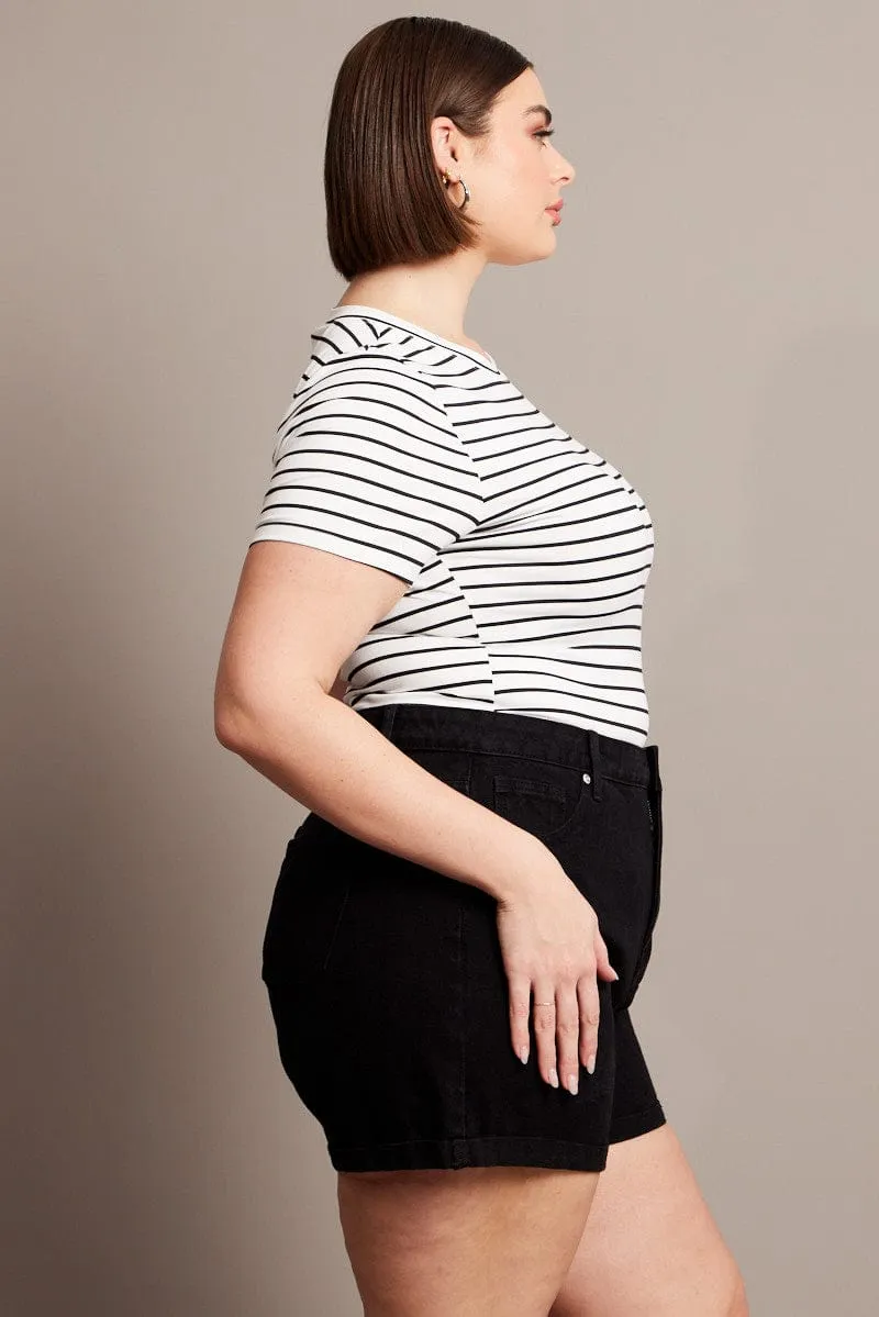 White Stripe Bodysuit Short Sleeve Crew Neck Supersoft Campus Vibe Balance Core