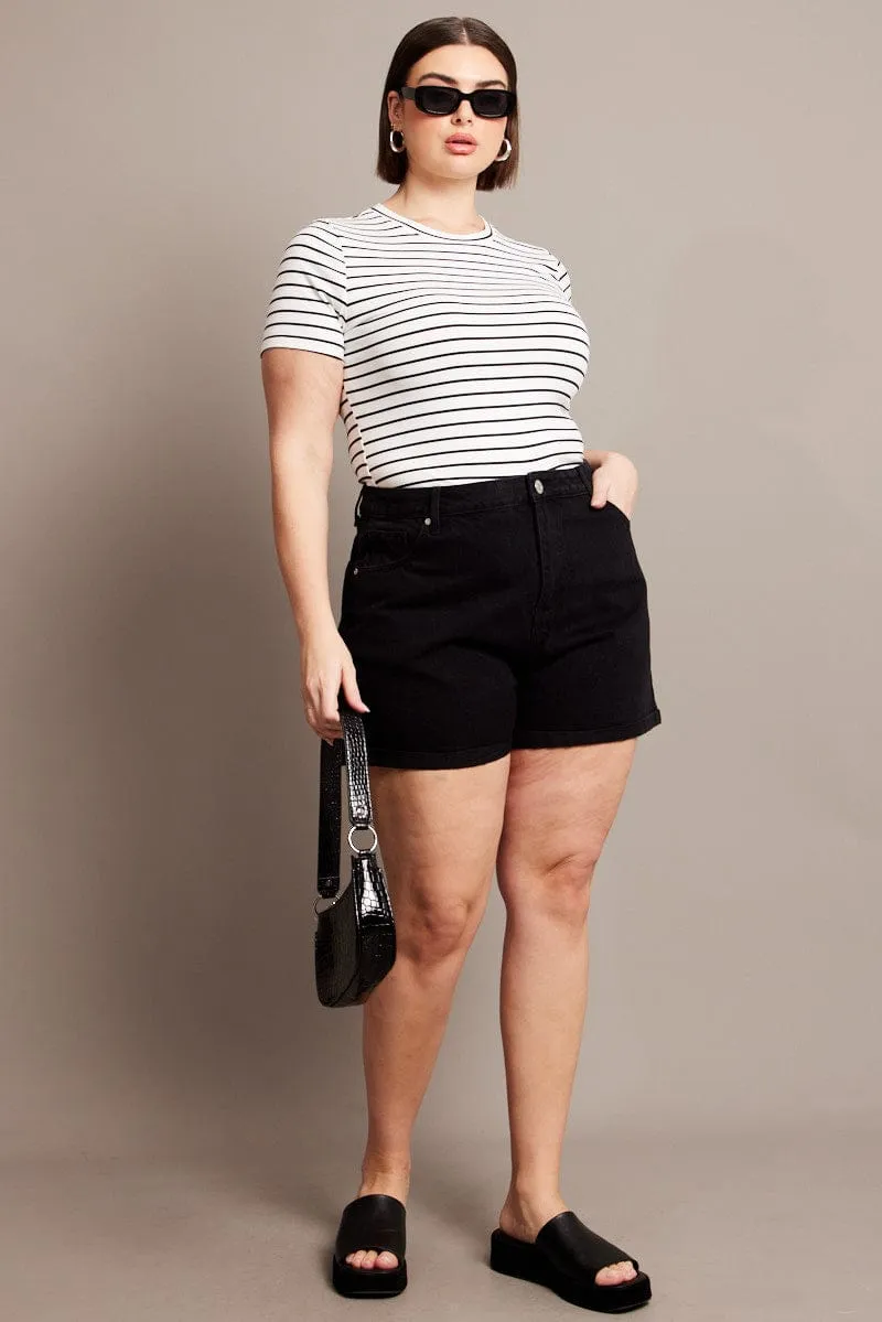 White Stripe Bodysuit Short Sleeve Crew Neck Supersoft Minimal Design Commute Ease