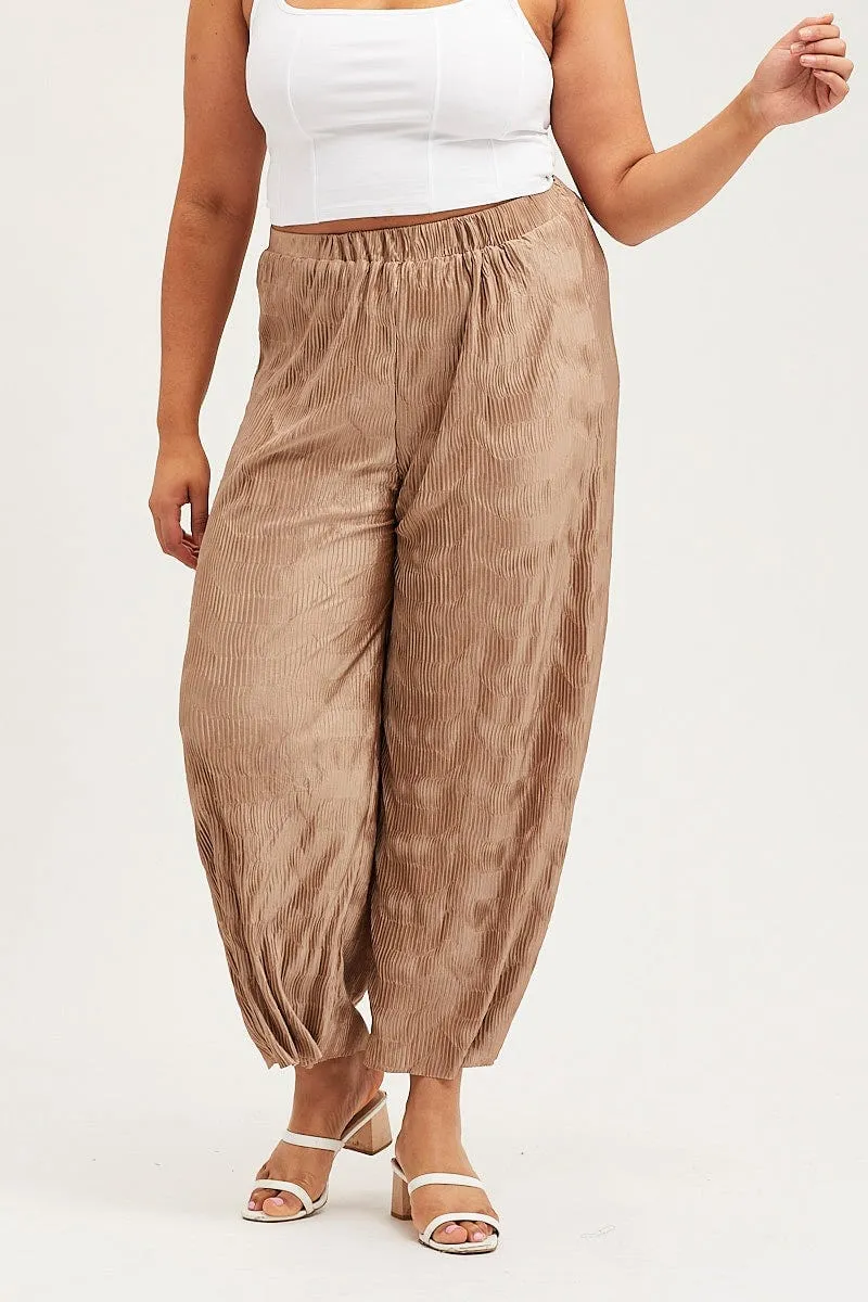 Gold Pants High Rise Plisse Elastic Waist Tear Resistant Flattering Comfort